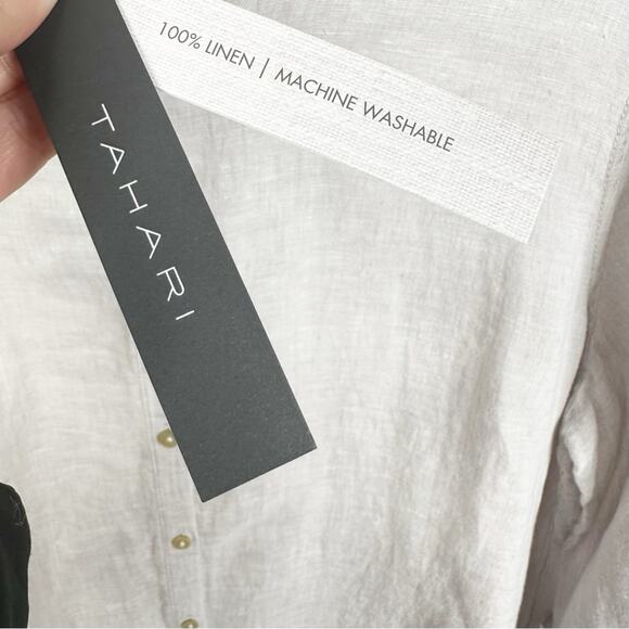 NEW Tahari Light Gray 100% Linen Button Down Tunic Top Women's Size Large - Picture 7 of 9